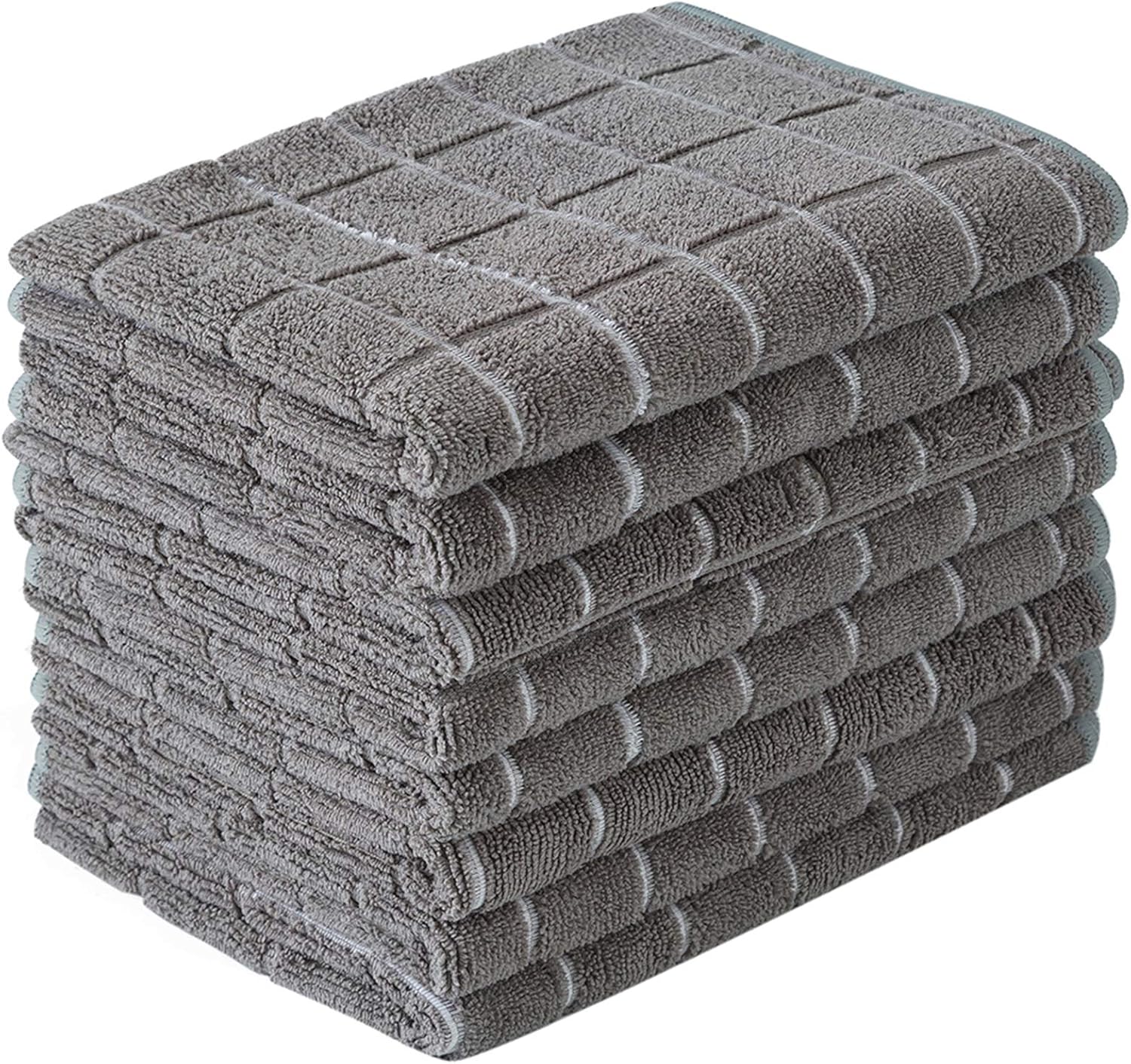 Skiennix Microfiber Dish Towels - Soft, Super Absorbent & Lint-Free - 8 Pack in Gray Lattice Design | 26 x 18 Inch