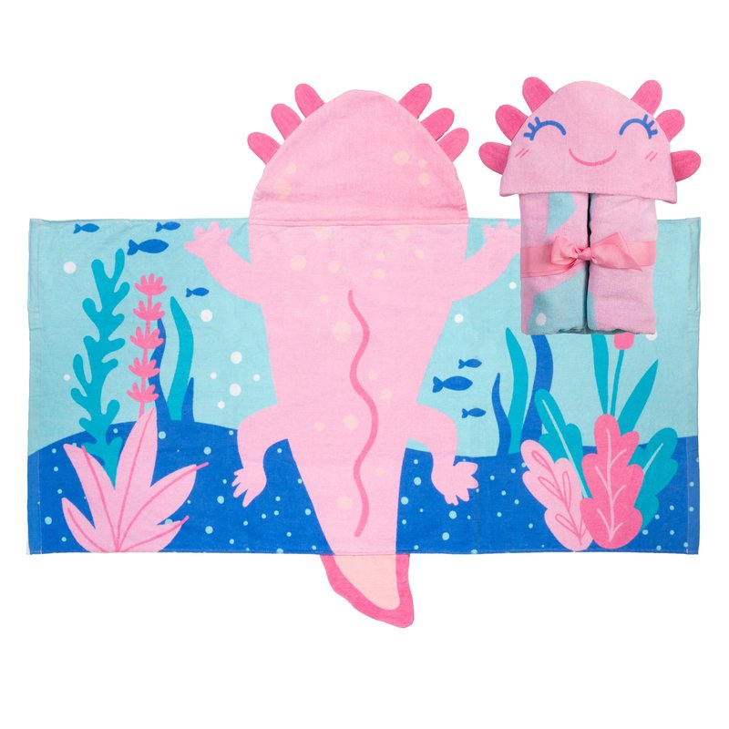 Stephen Joseph, Kids Hooded Bath Beach Towel, Girls and Boys Towel, Swim Pool Cover Up Super Absorbent Cute Characters, Axolotl