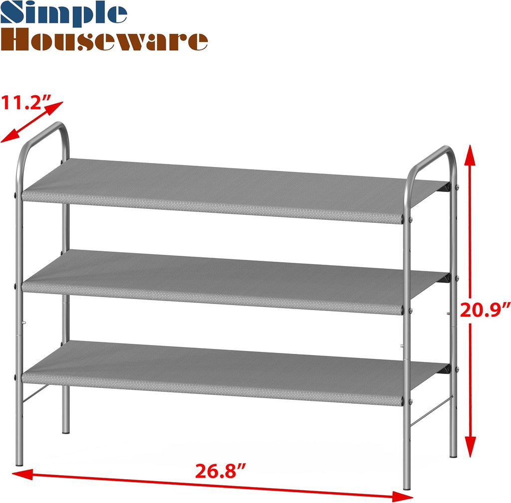 Simple Houseware 3-Tier Shoe Rack - Space-Saving Organizer for 9-16 Pairs | Sturdy Metal Frame, Easy Assembly, Grey