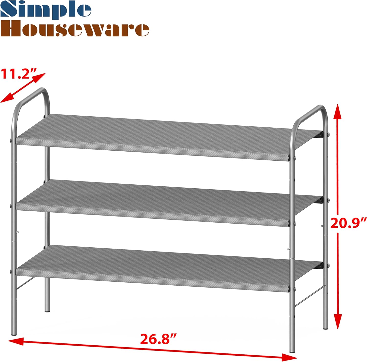 Simple Houseware 3-Tier Shoe Rack - Space-Saving Organizer for 9-16 Pairs | Sturdy Metal Frame, Easy Assembly, Grey