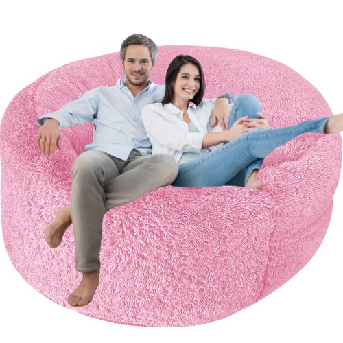 Delmach Fluffy Bean Bag Chair Cover for Adults Teens or Kids, xl Faux Fur Stuffed Animal Storage (Light Pink, 5 ft (Cover Only))