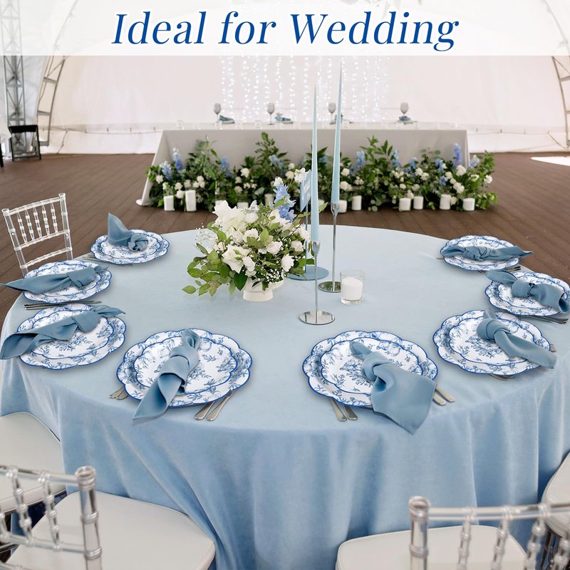 Booson 100 Pcs Blue Floral Plates Blue and White Flower Paper Plate 7 Inch 9 Inch Disposable Dessert Dinner Plates for Baby Bridal Shower Tea Party Supplies Wedding Birthday Decoration