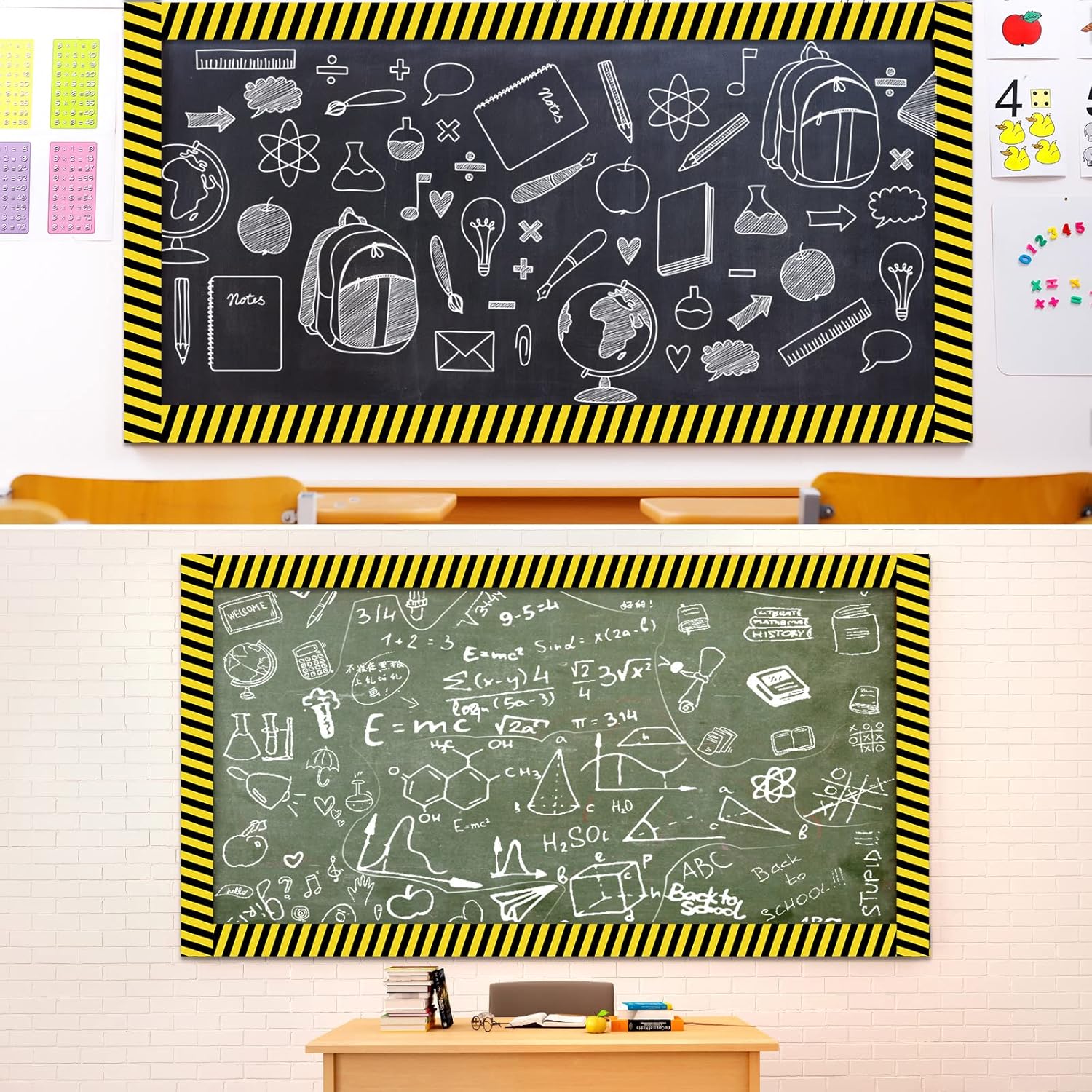 Outus Bulletin Board Borders - 68 Ft Construction Theme Decor | Yellow Stripes for Classroom & Parties