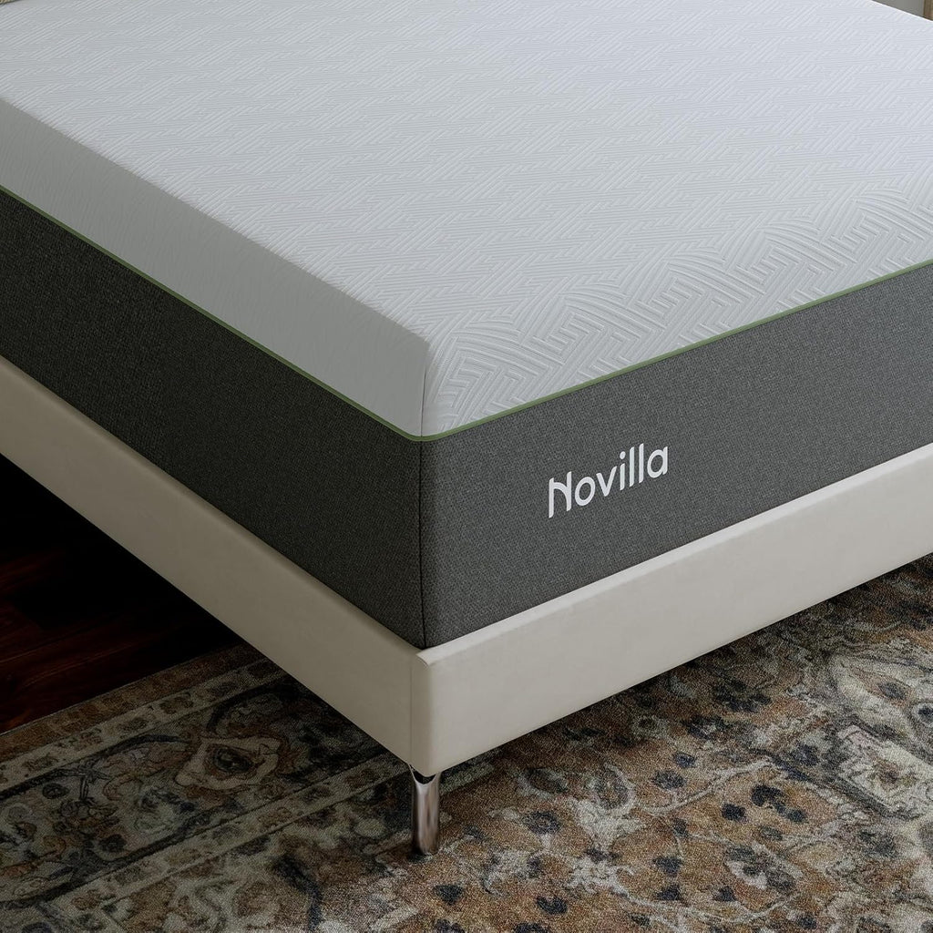 Novilla Bliss Green Tea Mattress - 12 Inch Gel Memory Foam Queen Size for Hot Sleepers | Cool Comfort & Back Pain Relief