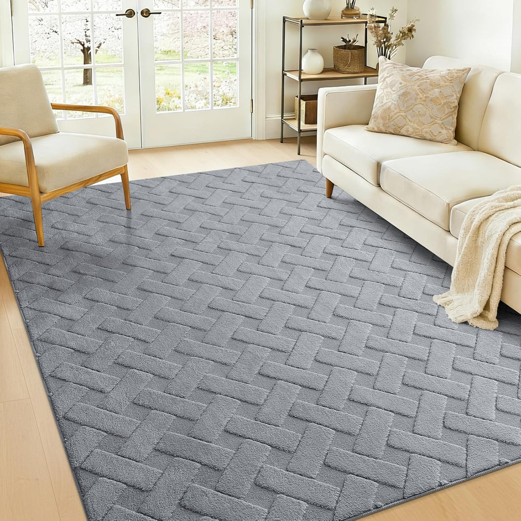 OLANLY Area Rug - Soft Plush Carpet for Living Room & Bedroom | Easy Clean Geometric Shaggy 4x6 Grey