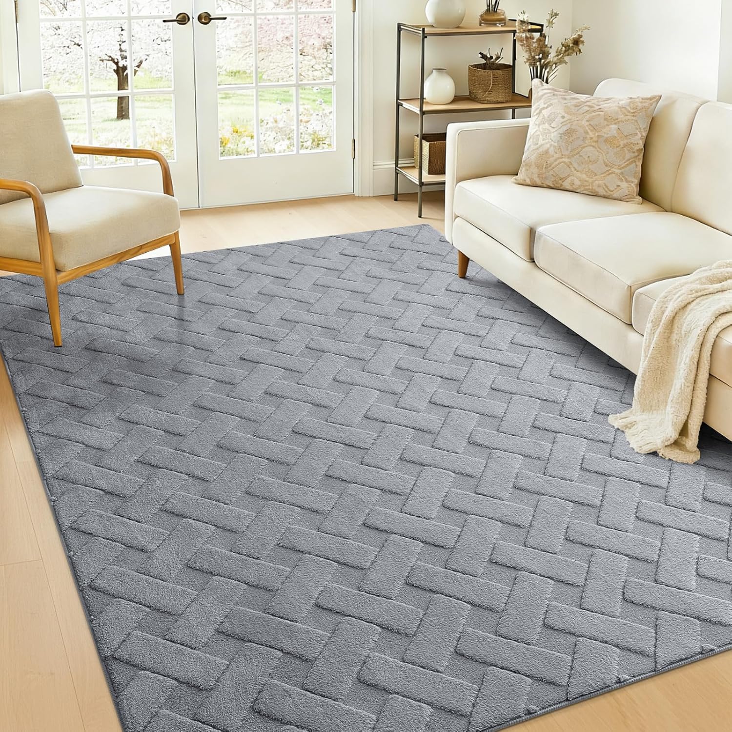 OLANLY Area Rug - Soft Plush Carpet for Living Room & Bedroom | Easy Clean Geometric Shaggy 4x6 Grey