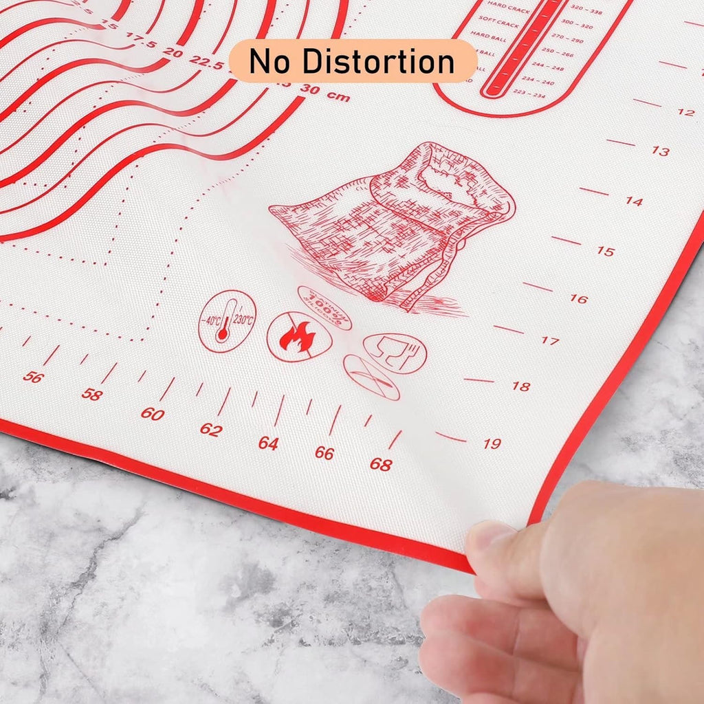 Skiennix Extra Large Silicone Baking Mat - Non-Stick Pastry Mat with Measurements, 24" x 32", Red