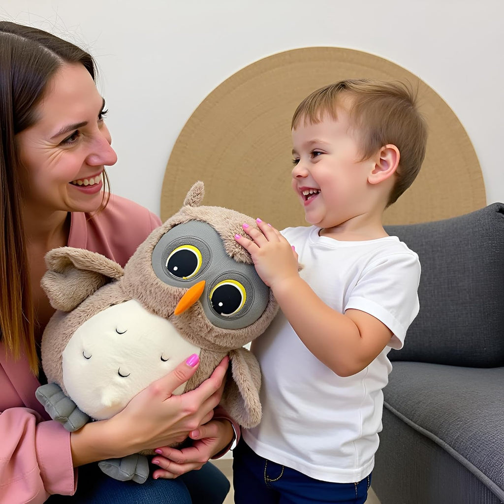 Ryttir 15.7 Inch Chubby Gray Owl Plush Toy - Fun Adventure Stuffed Animal for Kids & Room Decor