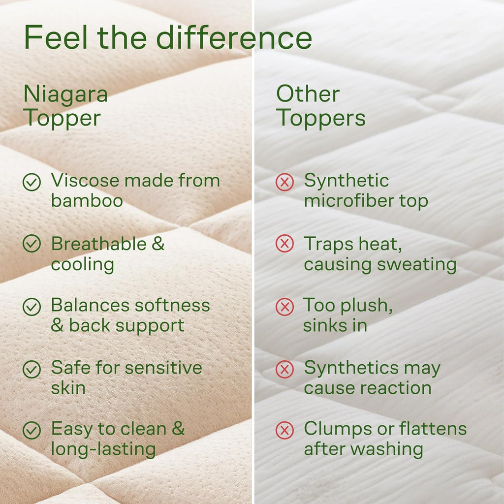 Skiennix Ultra Soft Twin Size Mattress Topper - Bamboo Viscose Pillow Top for Full Body Support - Naturally Cooling, Beige