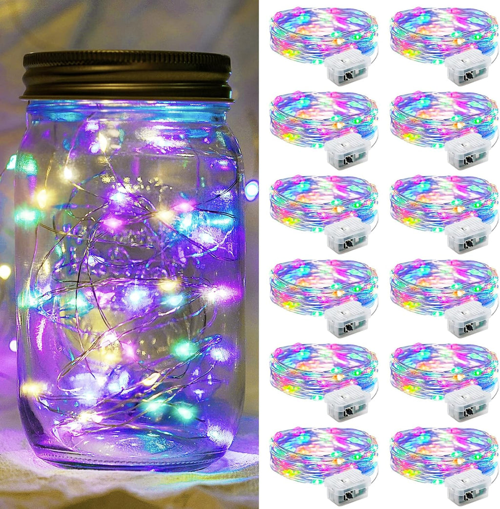 Skiennix 12 Pack Rainbow Fairy Lights - 7Ft 20 LED Twinkle String Lights | Waterproof & Battery Operated for Parties & Weddings