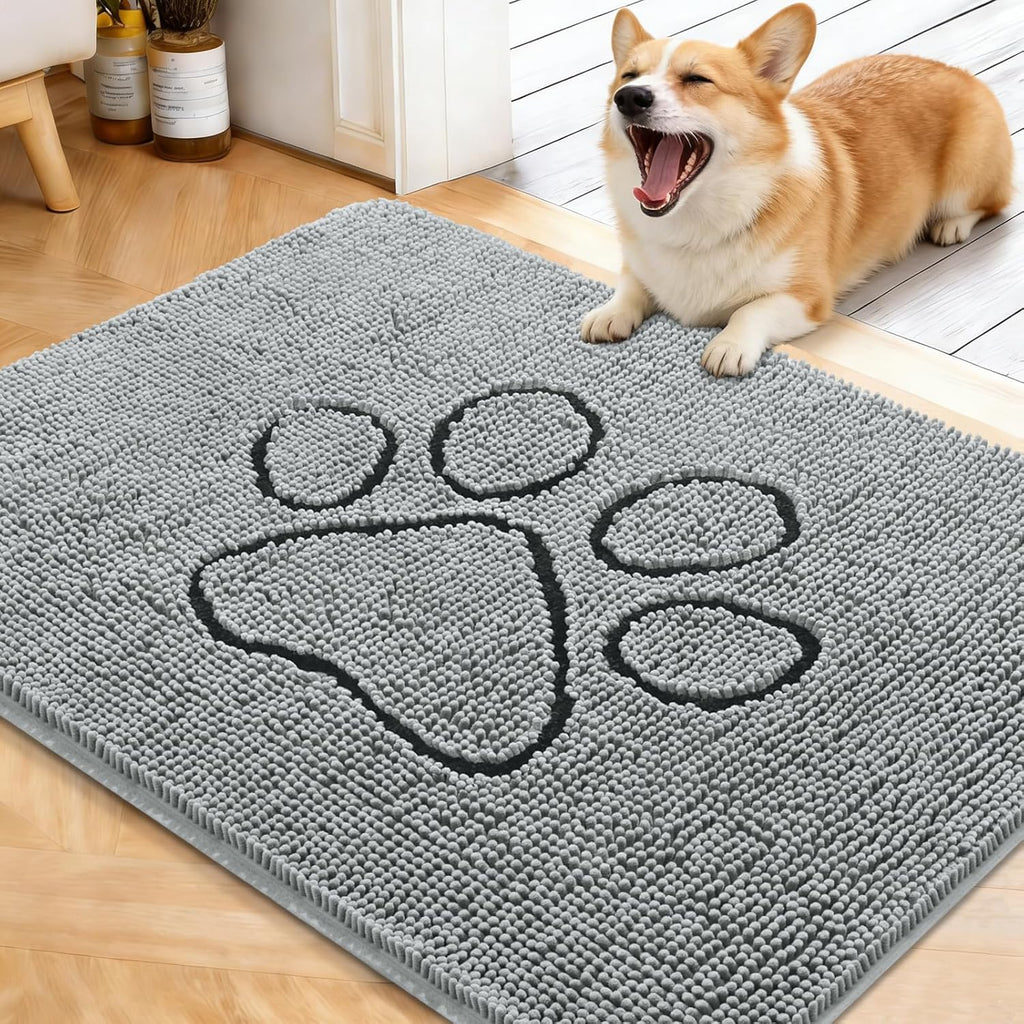 OLANLY Dog Door Mat - Absorbent Non-Slip Mud Mat for Paws | Quick Dry Chenille, 40x32, Grey