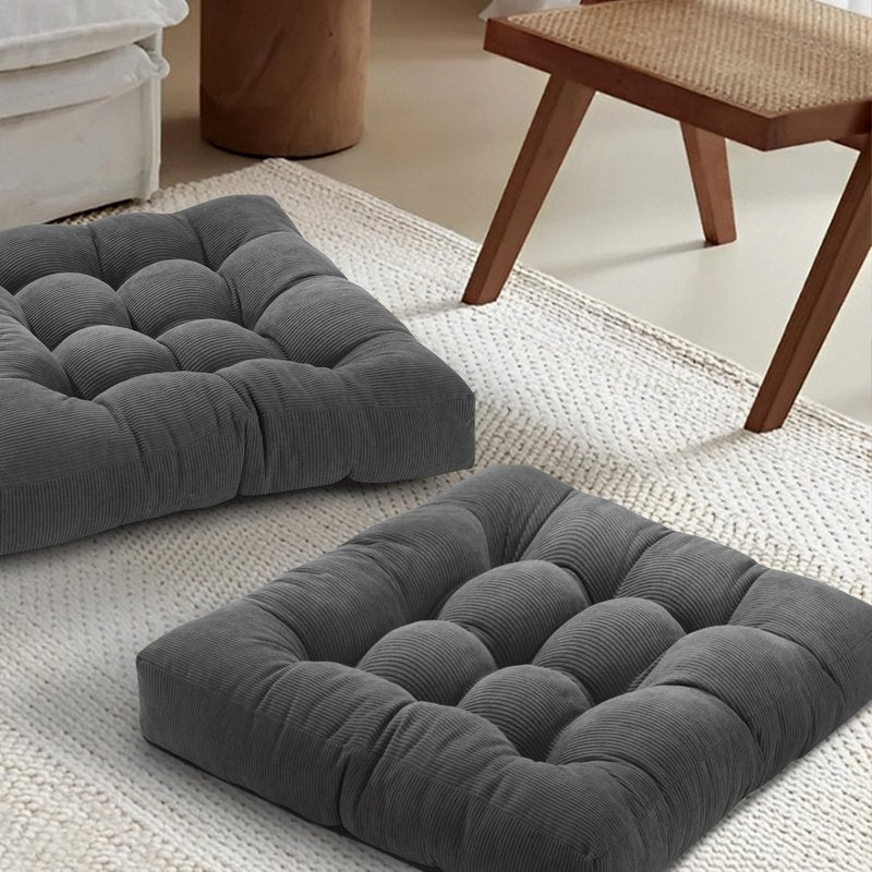 PAROLL Floor Pillow Cushions for Adults Sitting Large Big Pillows for Floor Seating Square Memory Foam Thick Tufted, 22 x 22 Inch, Set of 2, Dark Grey