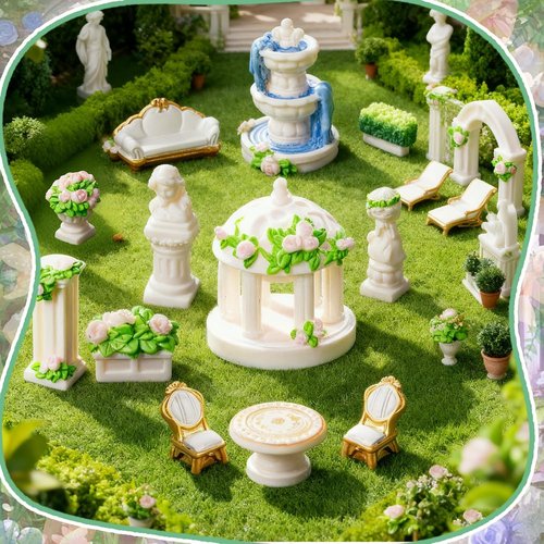 Exasinine Mini Garden Furniture Set - 15 Pcs Micro Resin Ornaments for DIY Fairy Garden Decor