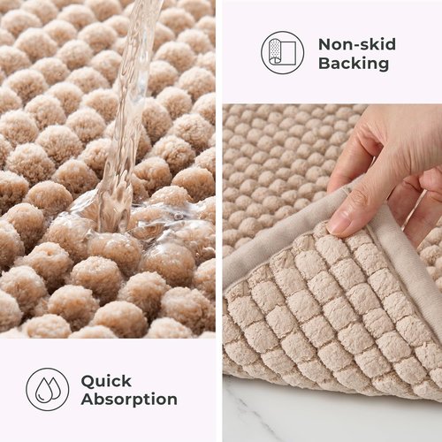 FRESHMINT Thick Chunky Chenille Bathroom Rug - Soft Non-Slip Bath Mat | 17"x24", Beige, Washable