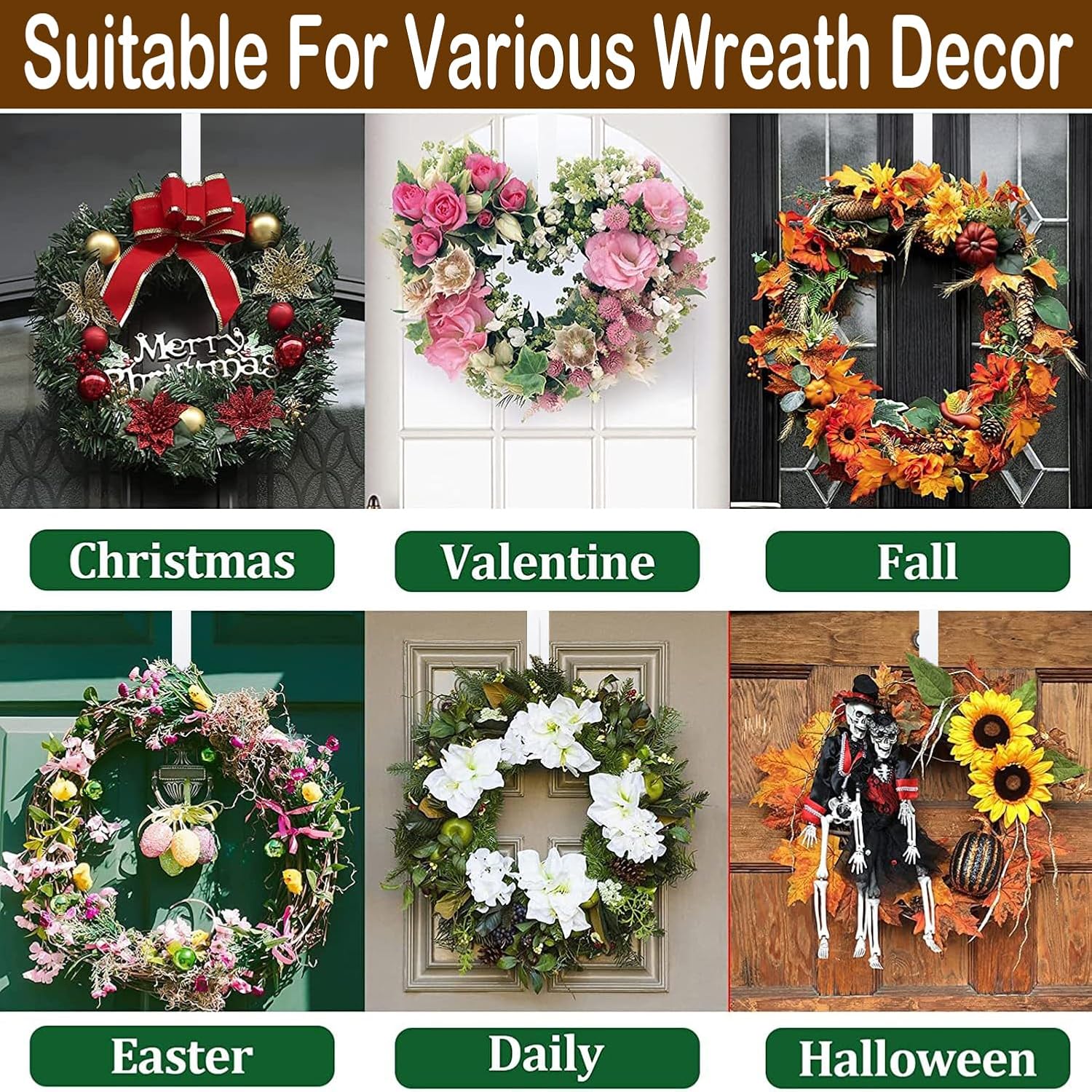 Regine Switzerland Wreath Hanger - Adjustable 15" to 25" for Christmas & Fall Decor | White