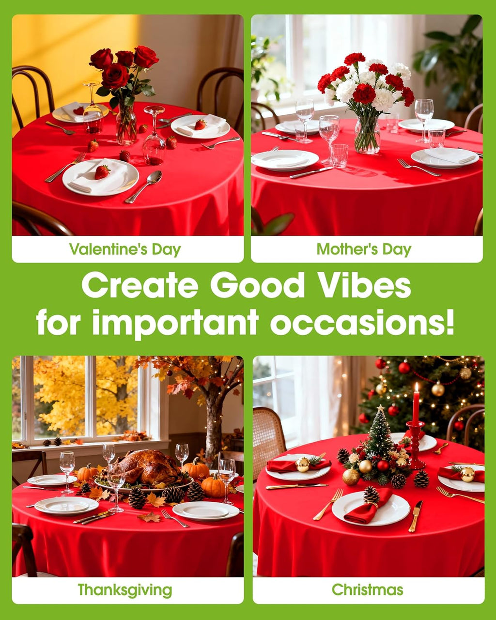 Pureegg Disposable Plastic Tablecloths - 84'' Round, Leakproof & Sturdy for Holidays | Red 10-Pack
