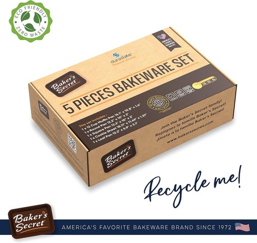 Baker's Secret Nonstick Bakeware Set - 5 Essential Pans for Baking | Black, Oven Safe, Versatile Sizes