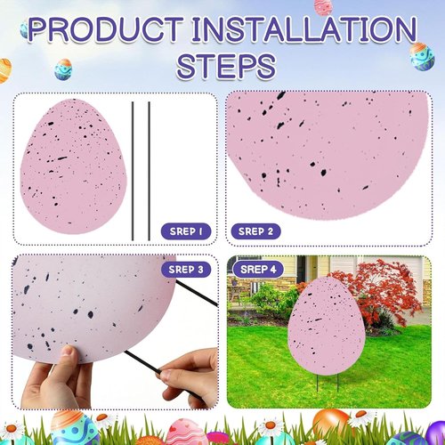 DoubleFill 3 Pcs Easter Decorations - 3D Metal Tulip & Bunny Garden Stakes for Spring Lawn Decor