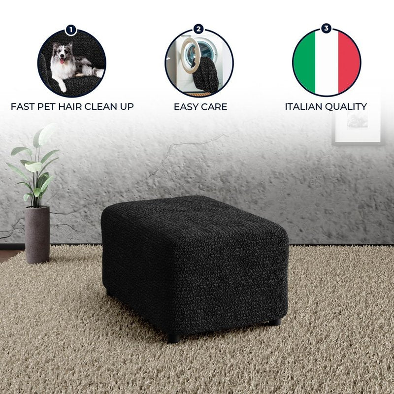 PAULATO BY GA.I.CO. Stretch Ottoman Slipcover 1-Piece – Bi-Elastic Foot Stool Cover for Square or Rectangle Pouf – Furniture Protector Machine Washable – Black (2. Medium)