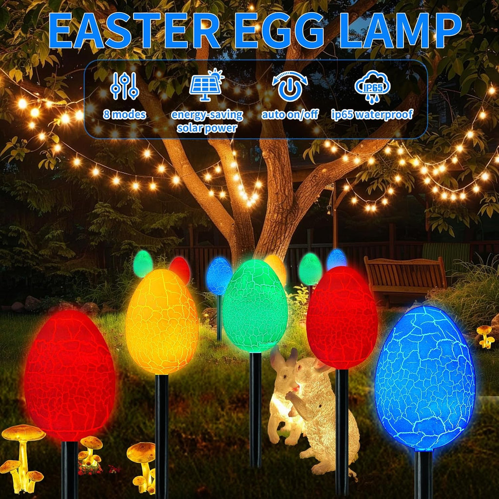 Skiennix Jumbo Solar Giant Easter Egg Lights - 12-Pack Waterproof LED Outdoor Decor | 8 Auto Modes, IP65 Weatherproof