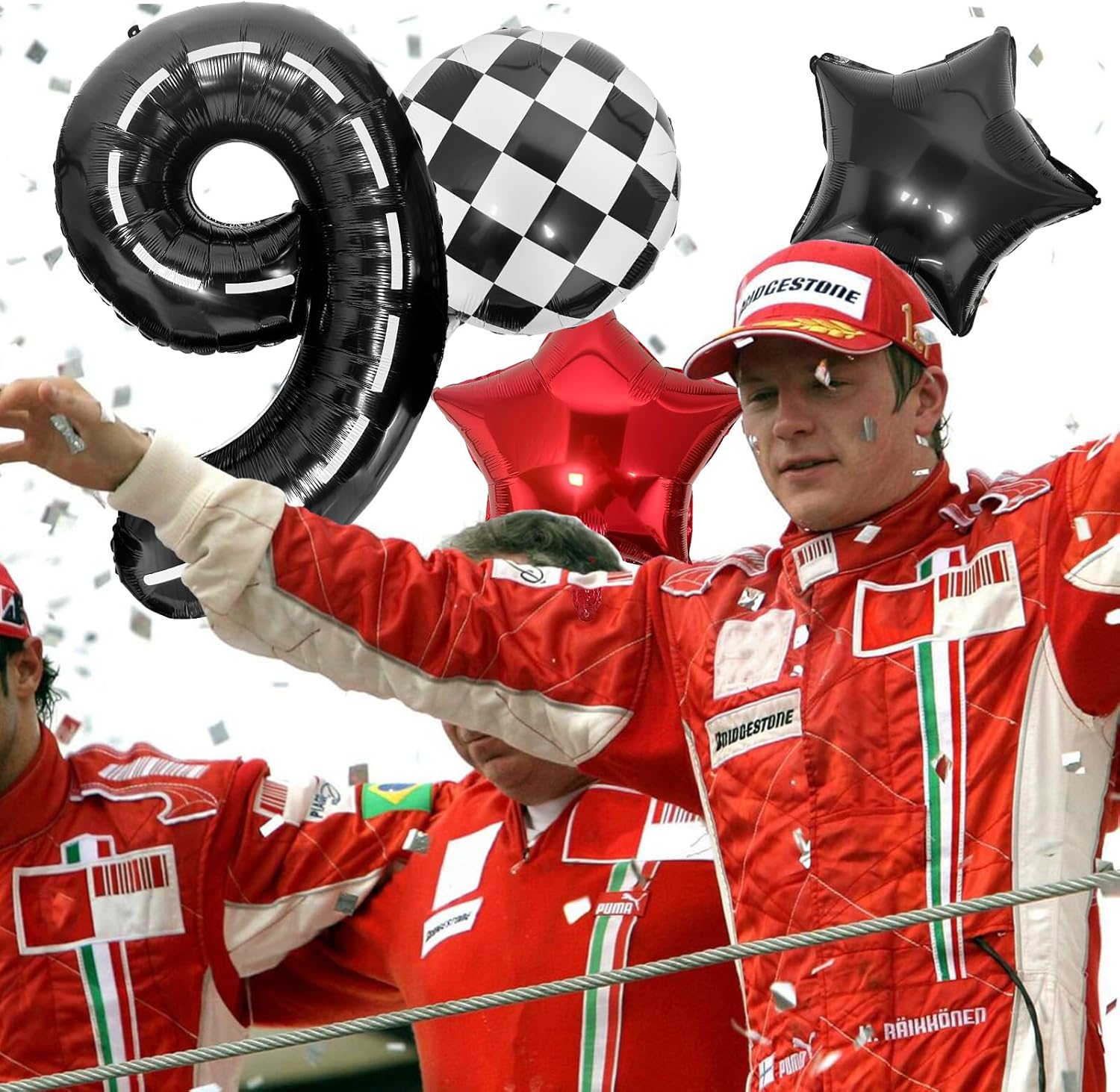 Race Car 9 Balloons - 40 Inch Checkered Flag Number 9 Balloon for Boys' 9th Birthday Party Supplies