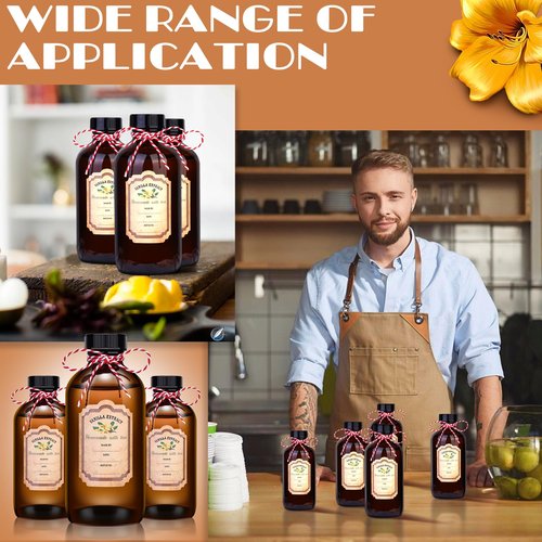 12 Pack Amber Glass Bottles for Vanilla Extract Homemade 8 oz,Vanilla Extract Bottles,Brown Boston Round Bottle with Caps and Stickers,Glass Food Storage Canister for Syrup Beans Sauce Essential Oil