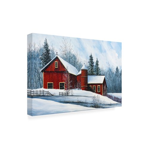 Wrapped Canvas Wall Art - Debbi Wetzel 'Red Barn Summer sm' Wall Art for Living Room, Bedroom, or Office Décor - 22x32
