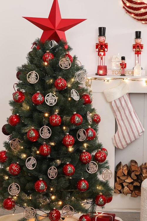 DN DECONATION Red Christmas Ball Ornaments - 3.15" Glass Ornaments for Festive Tree Decor
