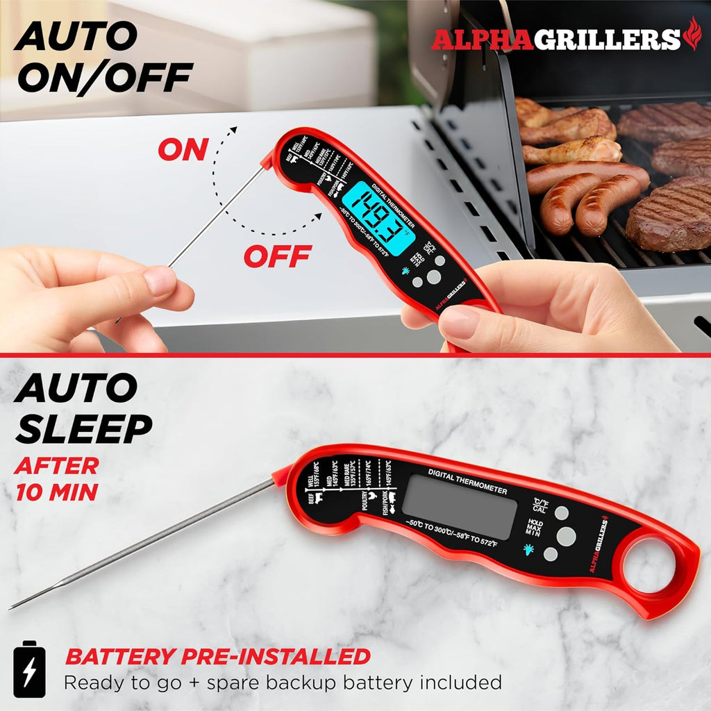 Alpha Grillers Digital Meat Thermometer - Instant Read Cooking & Grilling Tool | Perfect Gift for Foodies