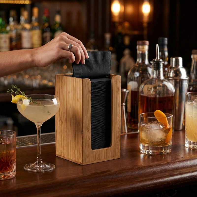 Restaurantware-4.5 x 8 Inch Coffee Cup Dispenser, 1 Countertop Cup Lid Organizer - Holds Cups/Lids/Napkins Up To 3.75 Inch in Diameter, Compact, Bamboo Cocktail Napkin Holder, For Bars or Offices,
