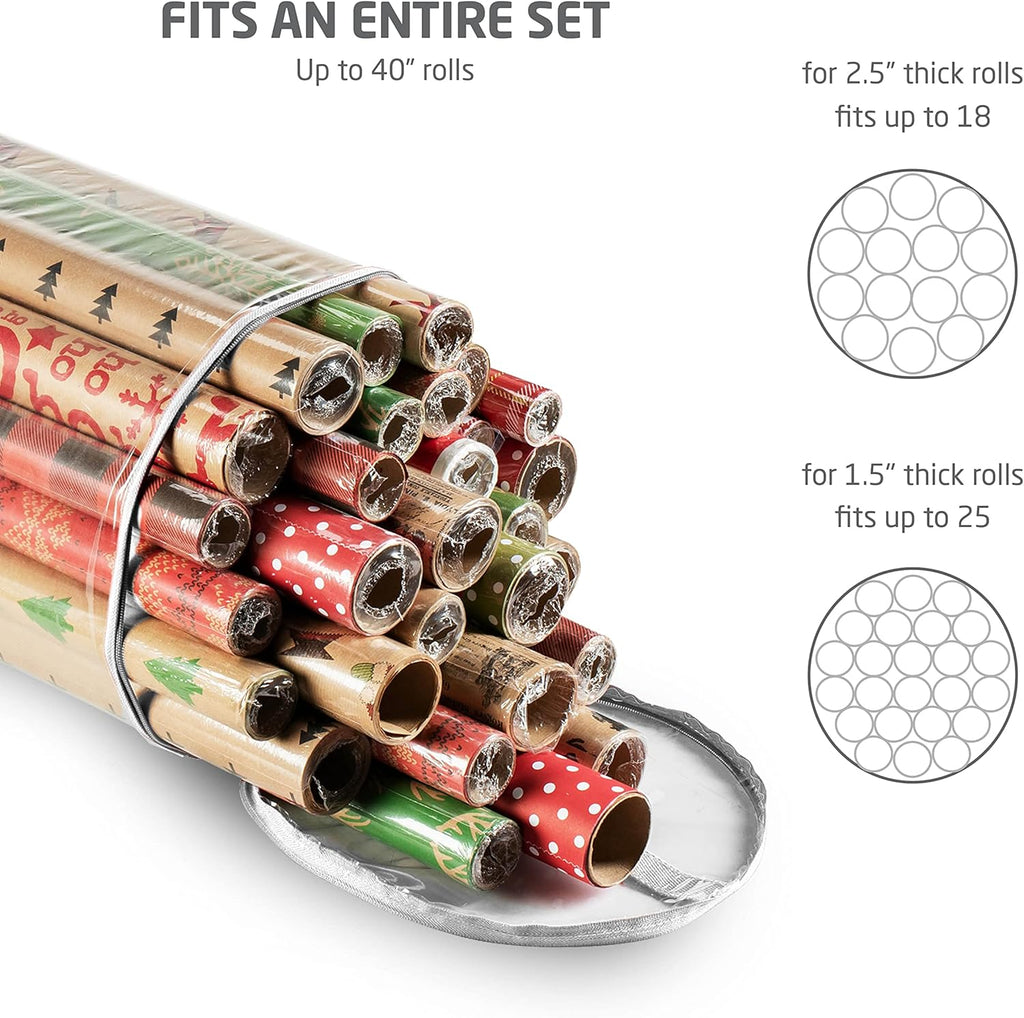 ZOBER Wrapping Paper Organizer - Waterproof 40-Inch Storage for 25 Standard Rolls