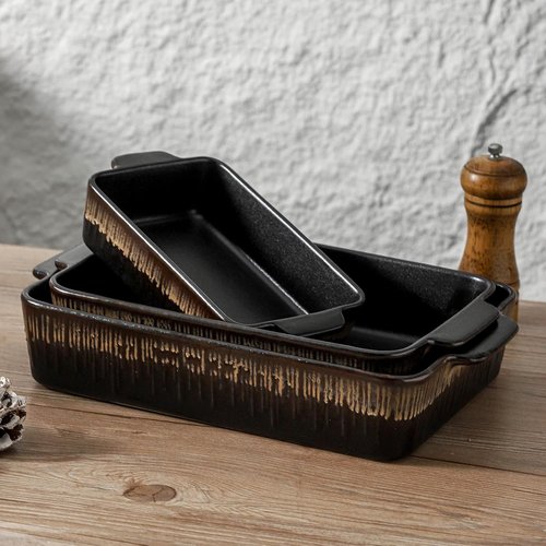 KOOV Bakeware Set - Ceramic Baking Dish Set | 3-Piece Rectangular Casserole Pans, 9 x 13 Inches, Rough Black