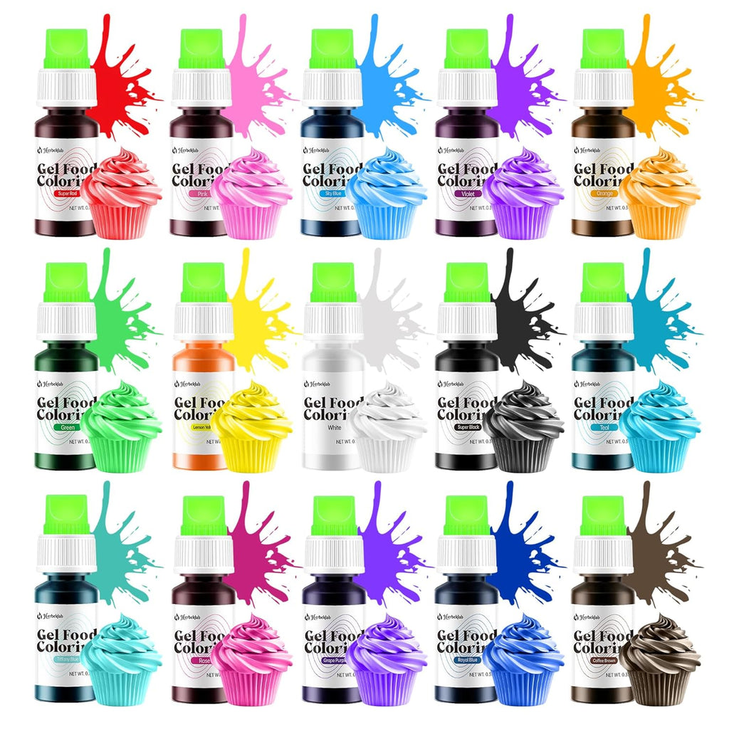 Skiennix Gel Food Coloring - 15 Vibrant Neon Colors for Icing & Baking | 0.35 oz Each