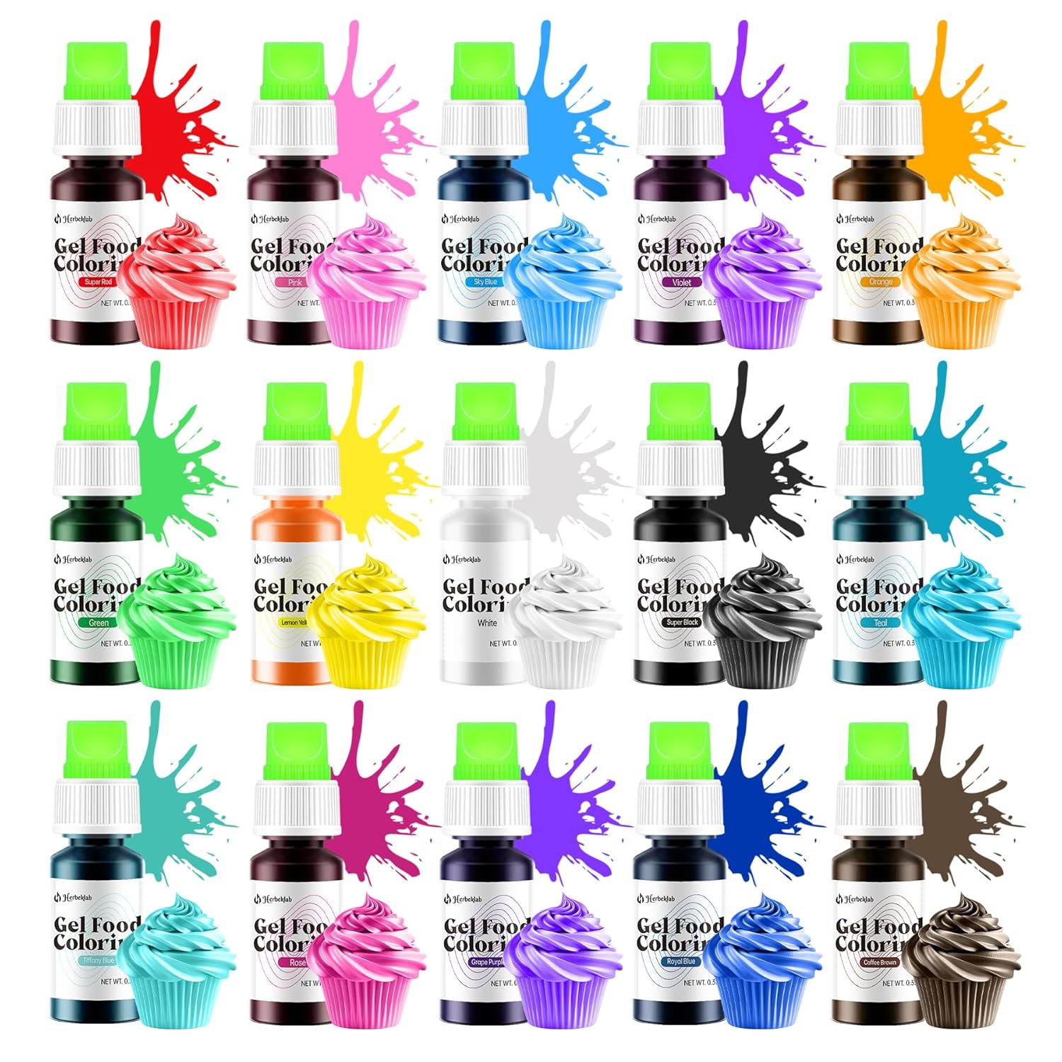 Skiennix Gel Food Coloring - 15 Vibrant Neon Colors for Icing & Baking | 0.35 oz Each