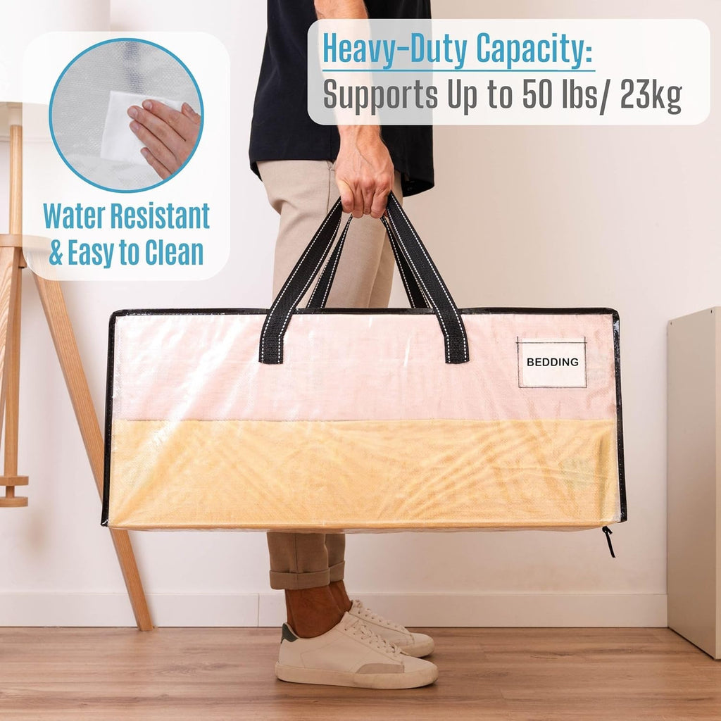 VENO Heavy Duty Moving Bags - Clear Storage Bins with Lids for Clothes, Blankets & More | 2 Pack