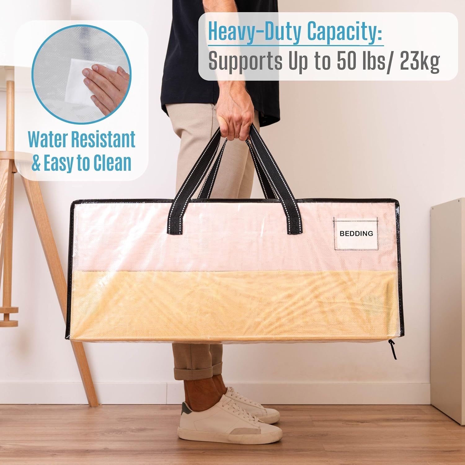 VENO Heavy Duty Moving Bags - Clear Storage Bins with Lids for Clothes, Blankets & More | 2 Pack