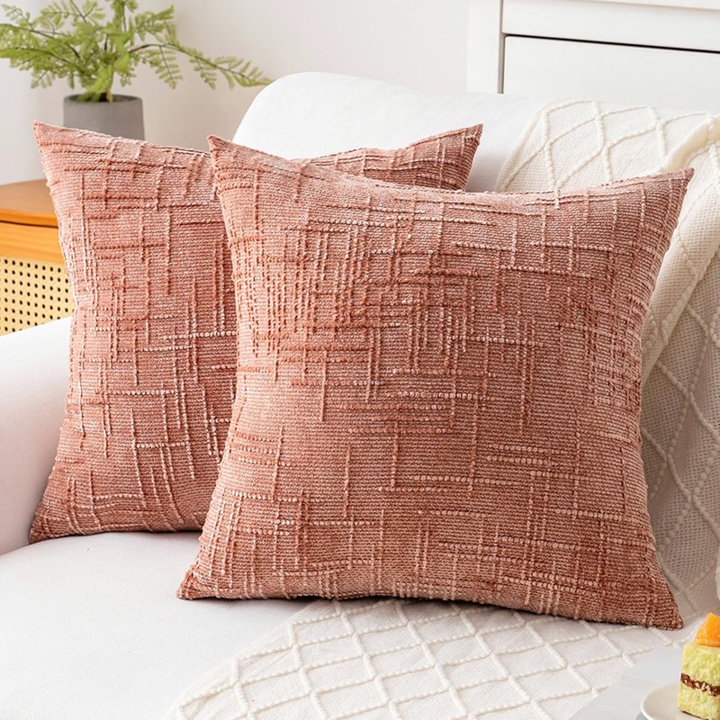 ZSkogur Decorative Throw Pillow Covers 18x18 Inch Set of 2, Soft Solid Farmhouse Chenille Couch Pillows, Spring Pillow Covers for Couch Sofa Bed Living Room Home Decor Pillowcase, Coral