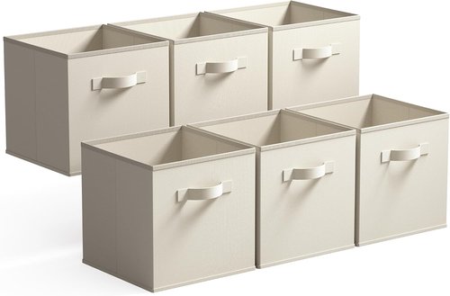Granny Says Cube Storage Bins - Foldable 13x13 Fabric Organizers with Handles | Beige 6-Pack