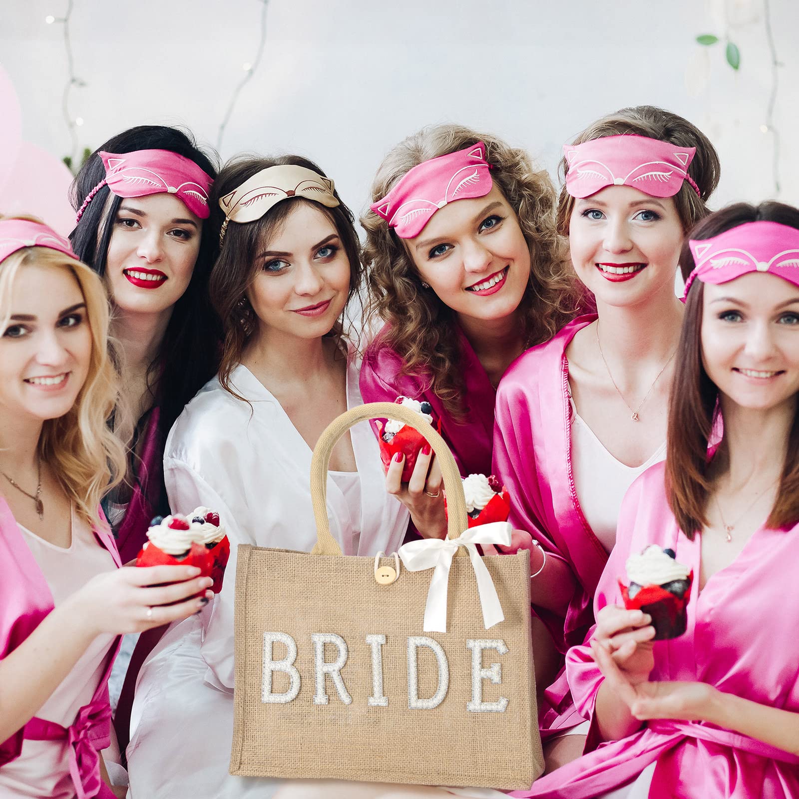 Silkfly Wedding Bride Bag Natural Jute Tote with Ribbon Bride Gift Bag with Handle for Shower(Silver Edges,Bride)