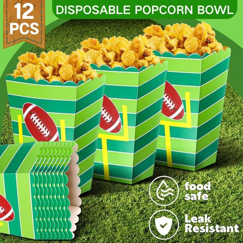 Glazeal 48Pcs Football Party Supplies, 36pcs Disposable Football Paper Trays Plates with 12pcs Popcorn Box for Football Theme Party Favors Gameday Birthday Sport Party Decor