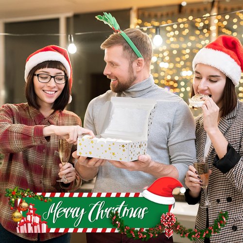 DOYIDE 32Pcs 8x6x2.5 in Christmas Cookie Boxes with Window, White Bakery Boxes for Cookie, Treat Boxes Pastry Boxes for Gift Giving, Chocolate Covered Strawberries, Dessert, Donut, Cupcakes Muffins
