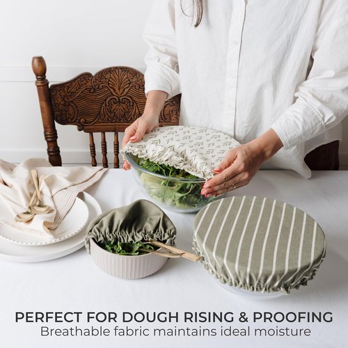Beautiful Linen Cotton Blend Bowl Covers - Reusable Set of 3 for Bread Proofing | Fits 7" to 13" Bowls