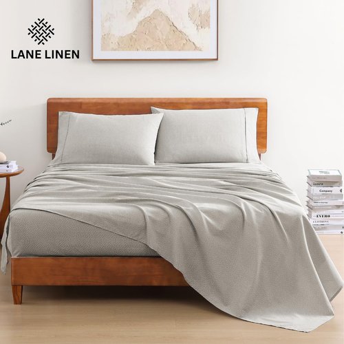 LANE LINEN Organic Cotton Bed Sheets - Full Size, Naturally Cooling, Deep Pocket, Machine Washable - Snowdrop