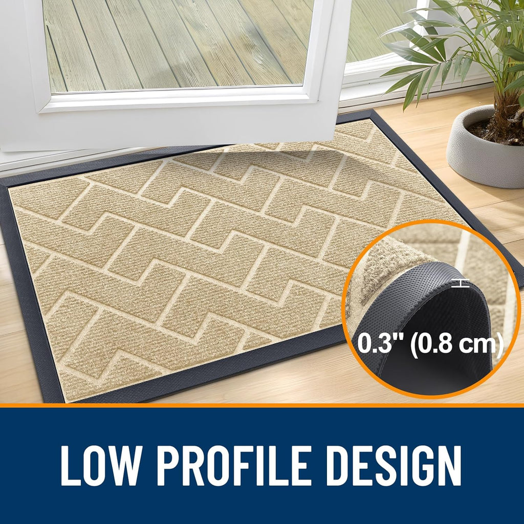 OLANLY Waterproof Front Door Mat - All-Season, Easy Clean Herringbone Design | Beige, 36x24 Inches
