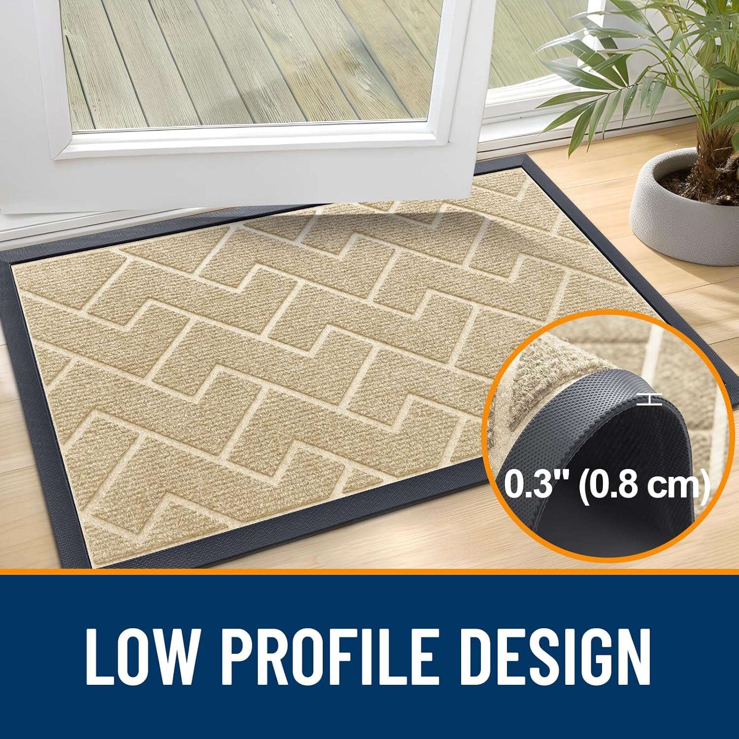OLANLY Waterproof Front Door Mat - All-Season, Easy Clean Herringbone Design | Beige, 36x24 Inches