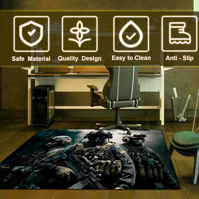 Shooting Game Rug Teen Boys Carpet with Battle Games Element Decoration Mat, War Game Rugs for Boy’s Bedroom Living Room Playroom, Non-Slip Children Gaming Area Rugs (Threesome, 60" x 40")