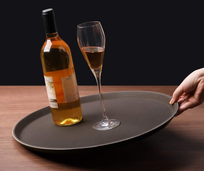 New Star Foodservice Non-Slip Tray, Plastic, Rubber Lined, Round (Brown, 16-Inch)