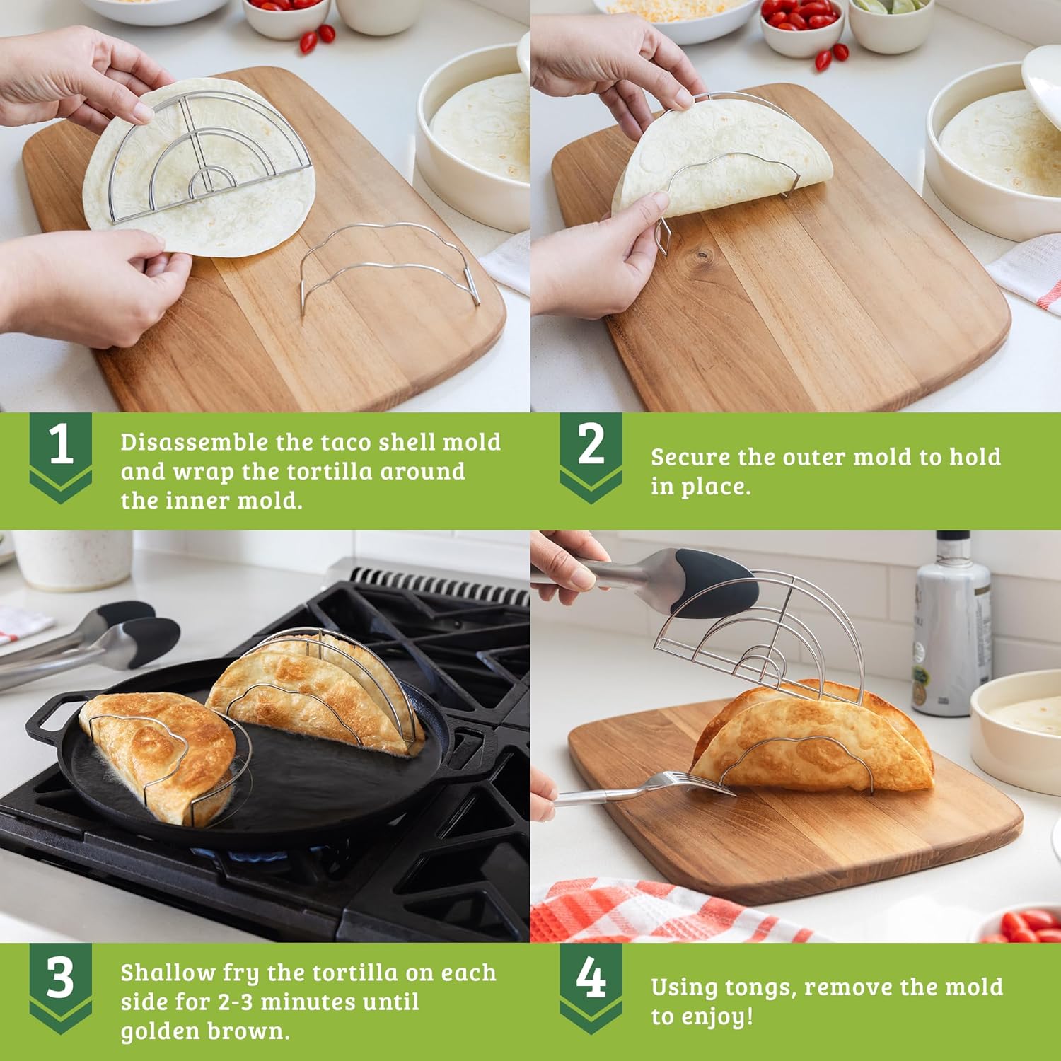Skiennix Taco Shell Molder & Maker - Stainless Steel Tool for Oven & Air Fryer | 2-Pack, Dishwasher Safe, 6-8 Inch