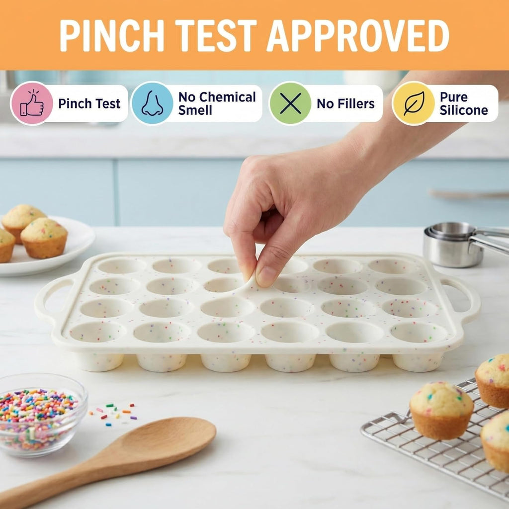 Skiennix Silicone Muffin Pan Set - 2-Pack Regular 12 Cup & Mini 24-Cup - Nonstick, BPA-Free, Dishwasher-Safe, Cream