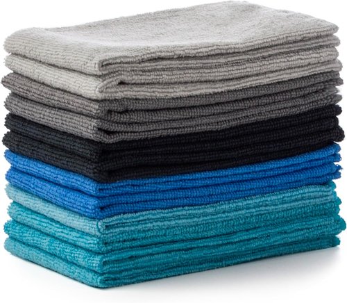 BINO Microfiber Cleaning Towels - Ultra Absorbent Blue/Grey Ombre - 15x15 Inches | 12 Pack All-Purpose Set
